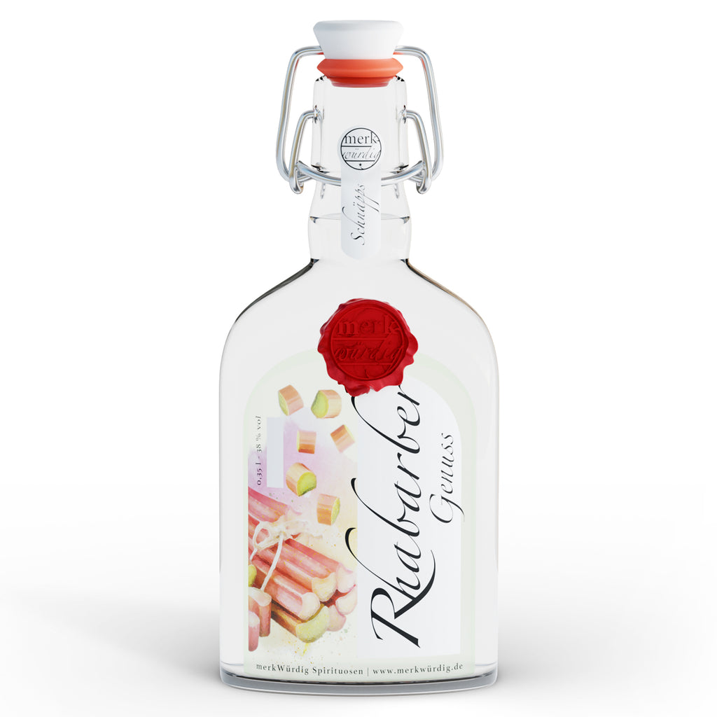 merkWürdig Rhabarbergenuss, 350-ml-Schnappverschluss-Flasche, freigestellt vor weißem Hintergrund