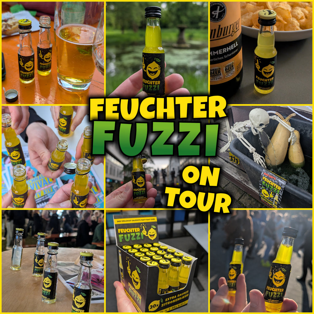 Feuchter Fuzzi on Tour: Collage mit Shots auf Partys und Festivals